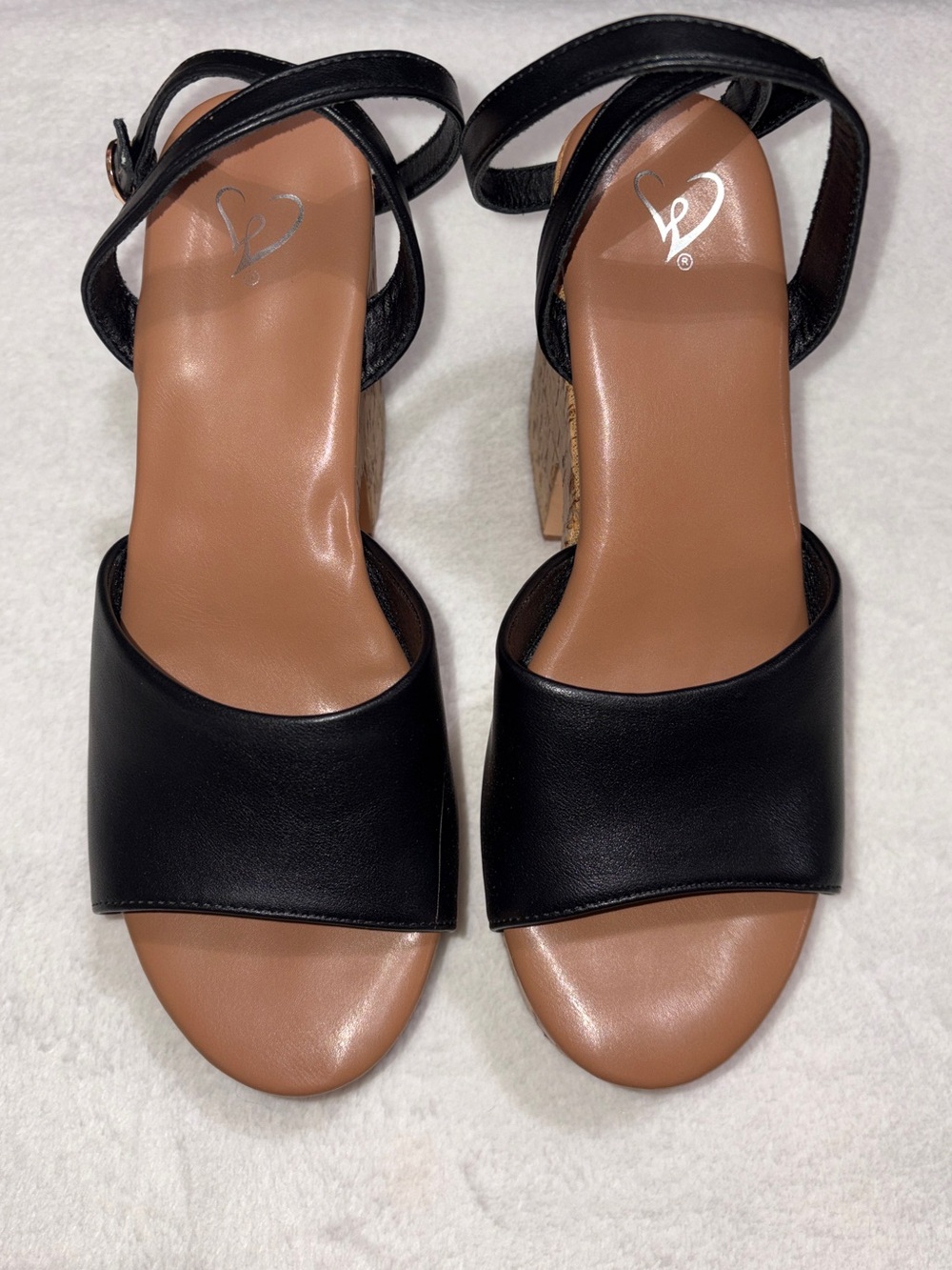 Women's Black Wedge Sandals with Ankle Strap - Picture 2 of 2